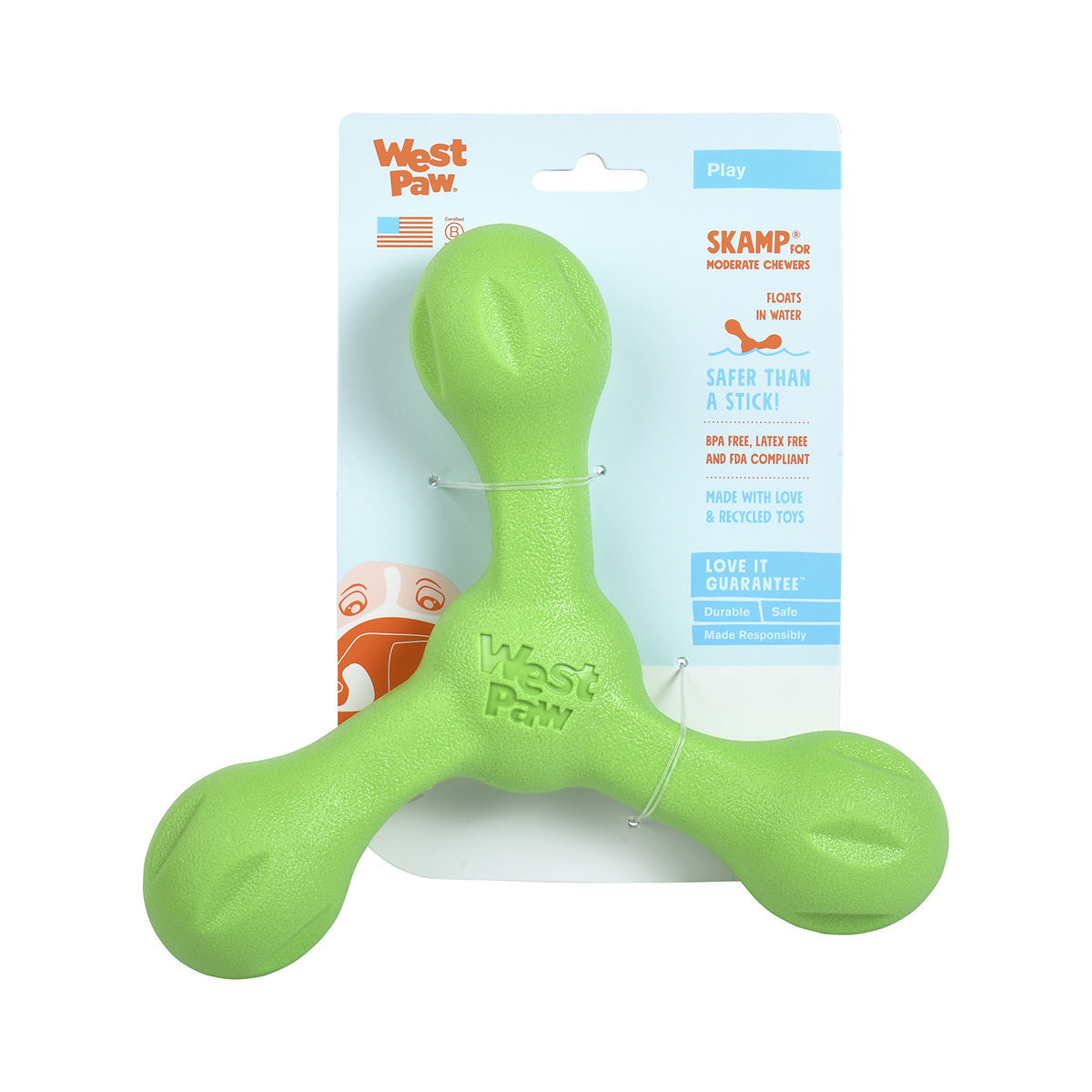 West Paw Skamp Flyer-Inspired Fetch Dog Toy - Orange Melon