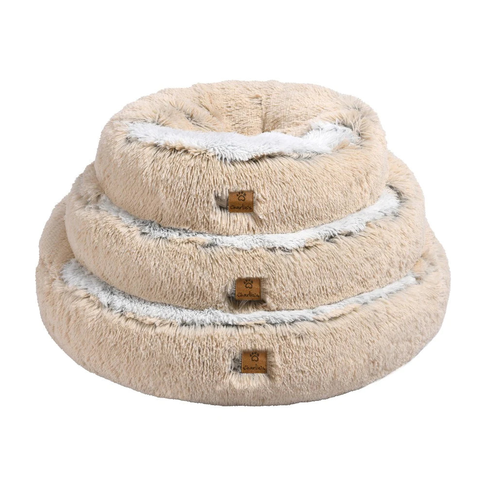 Charlie’s Faux Fur Snookie Hooded Pet Bed – Cream