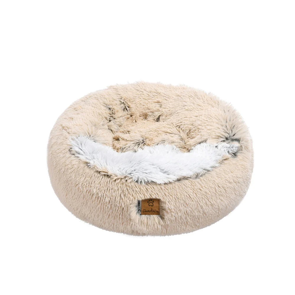 Charlie’s Faux Fur Snookie Hooded Pet Bed – Cream