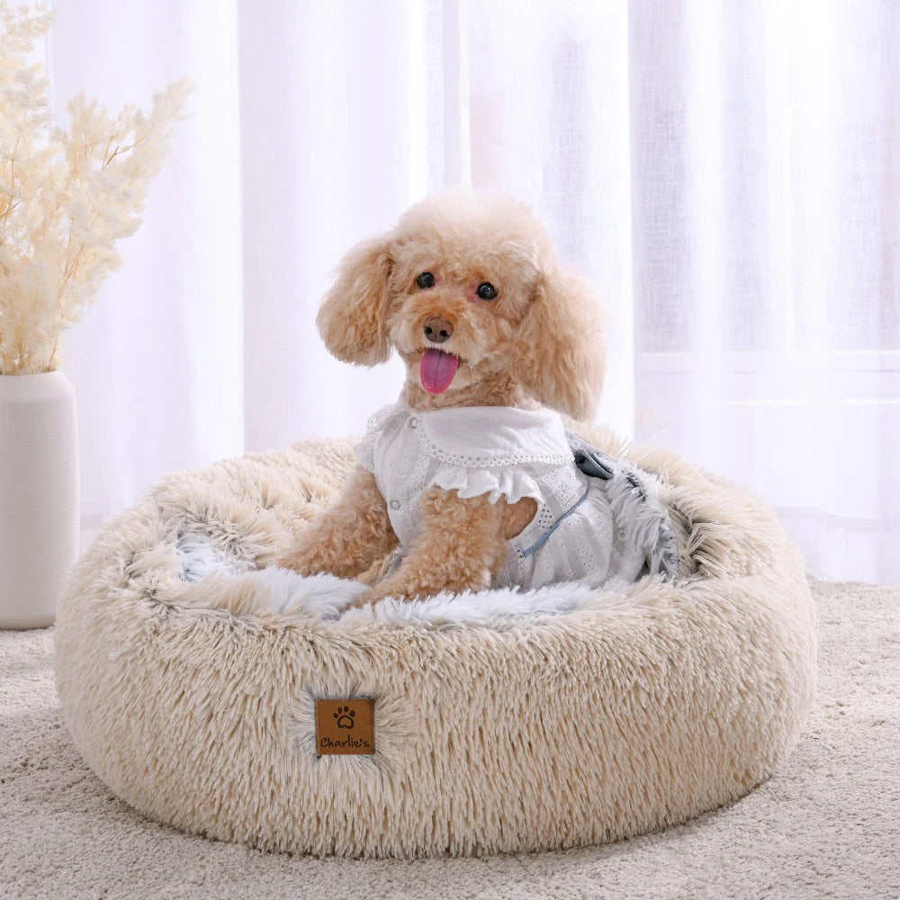 Charlie’s Faux Fur Snookie Hooded Pet Bed – Cream