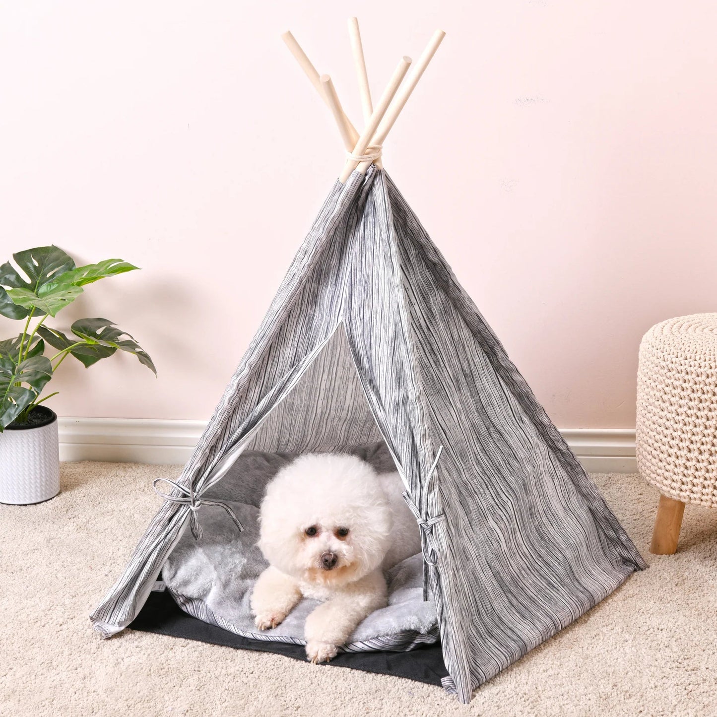 Charlie’s Pet Teepee Tent – Wooden Grain