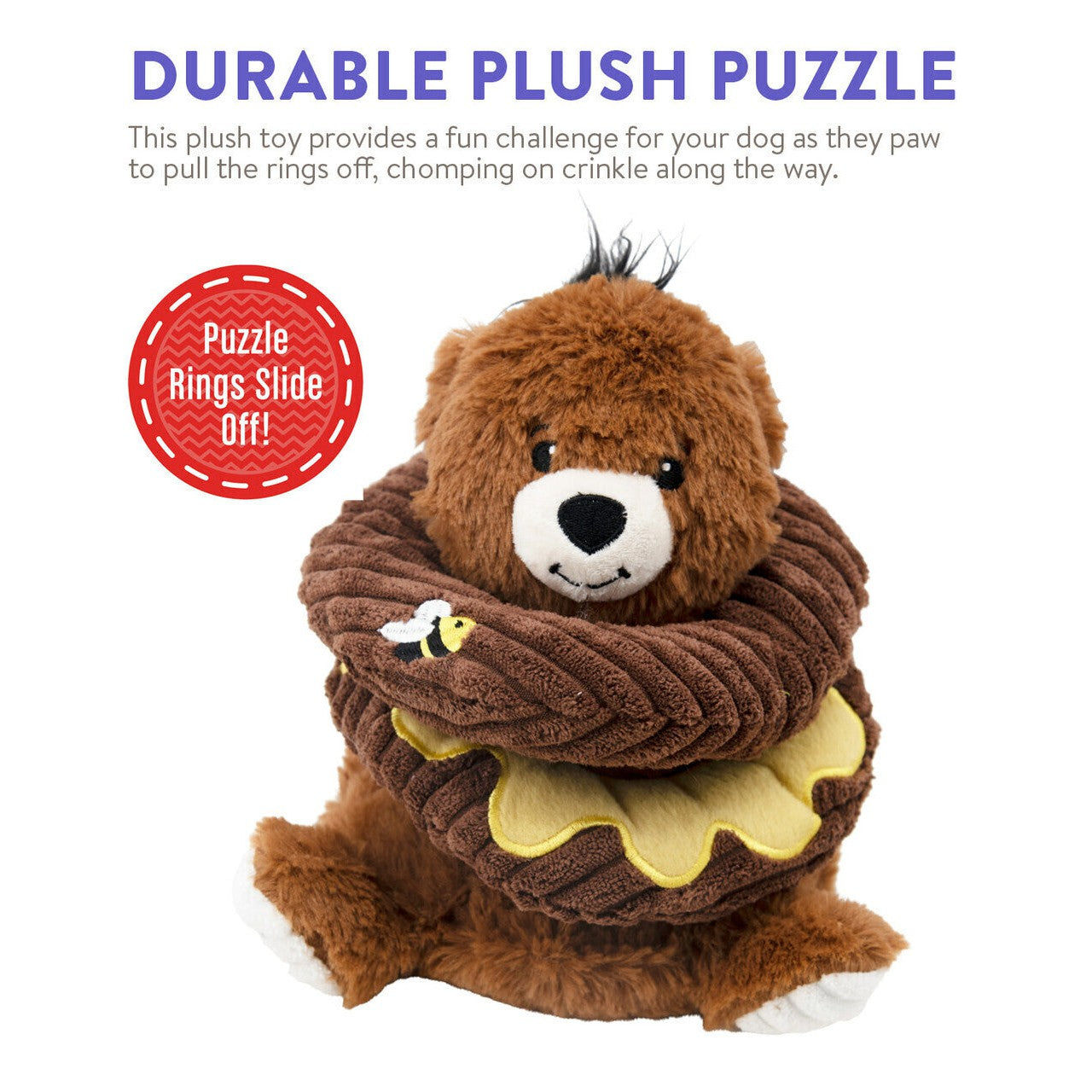 Charming Pet Ringamals Plush Puzzle Dog Toy - Honey Bear