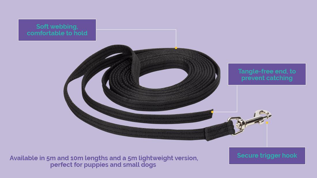 Company of Animals LIGHTWEIGHT Training Lead Recall Line - 8mm - 5M - Black