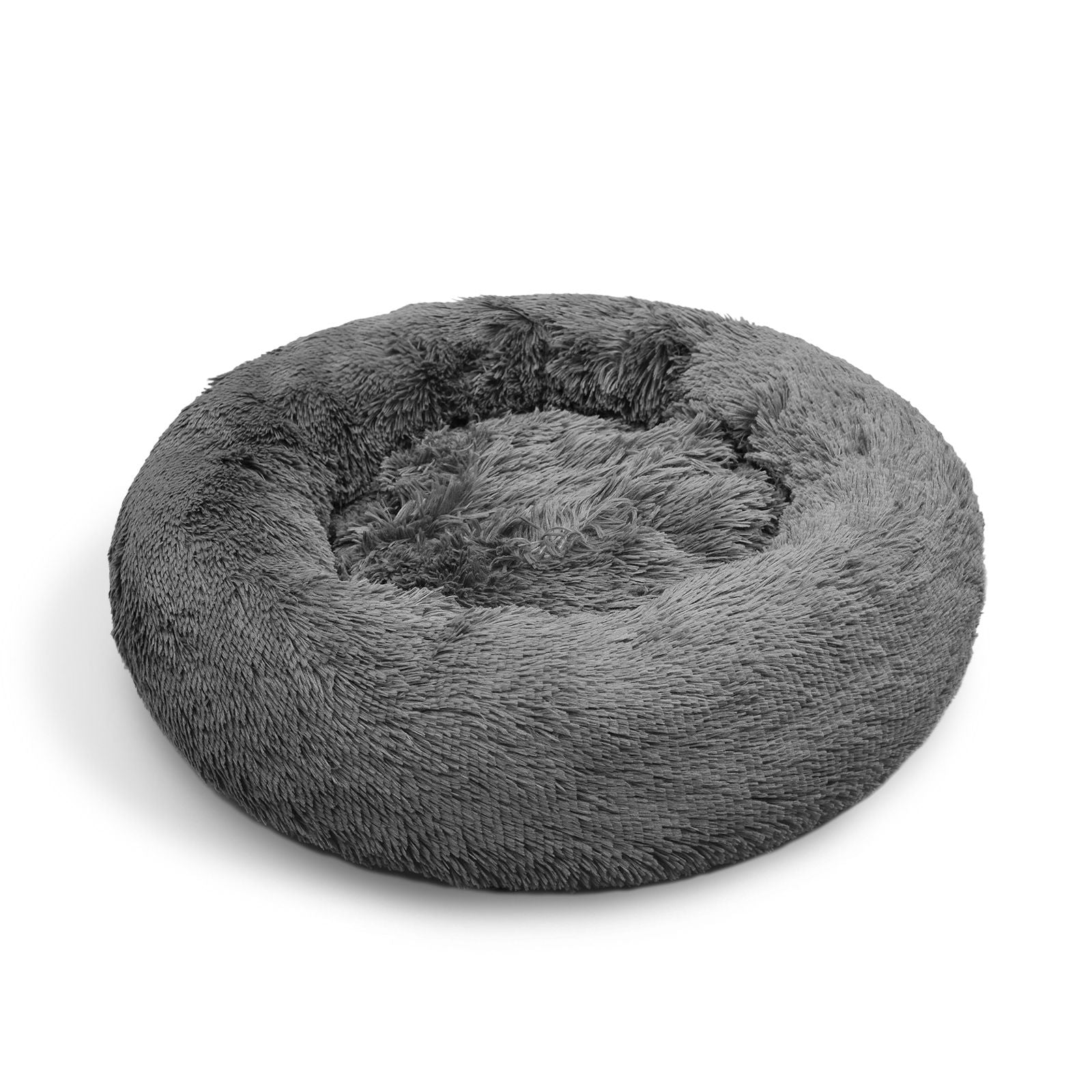 Dark Grey 70cm Calming Warm Plush Round Bed