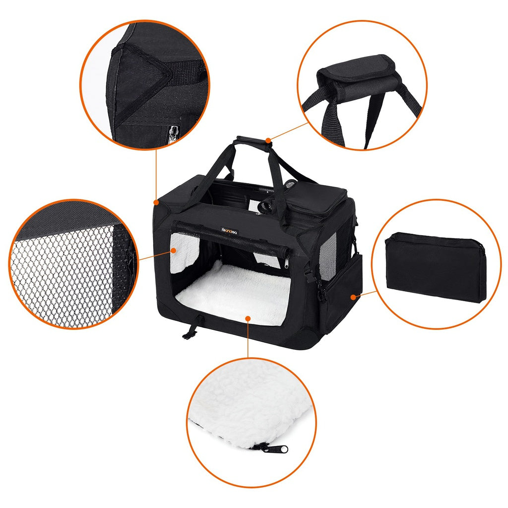 FEANDREA Folding Fabric Pet Carrier 70cm Black