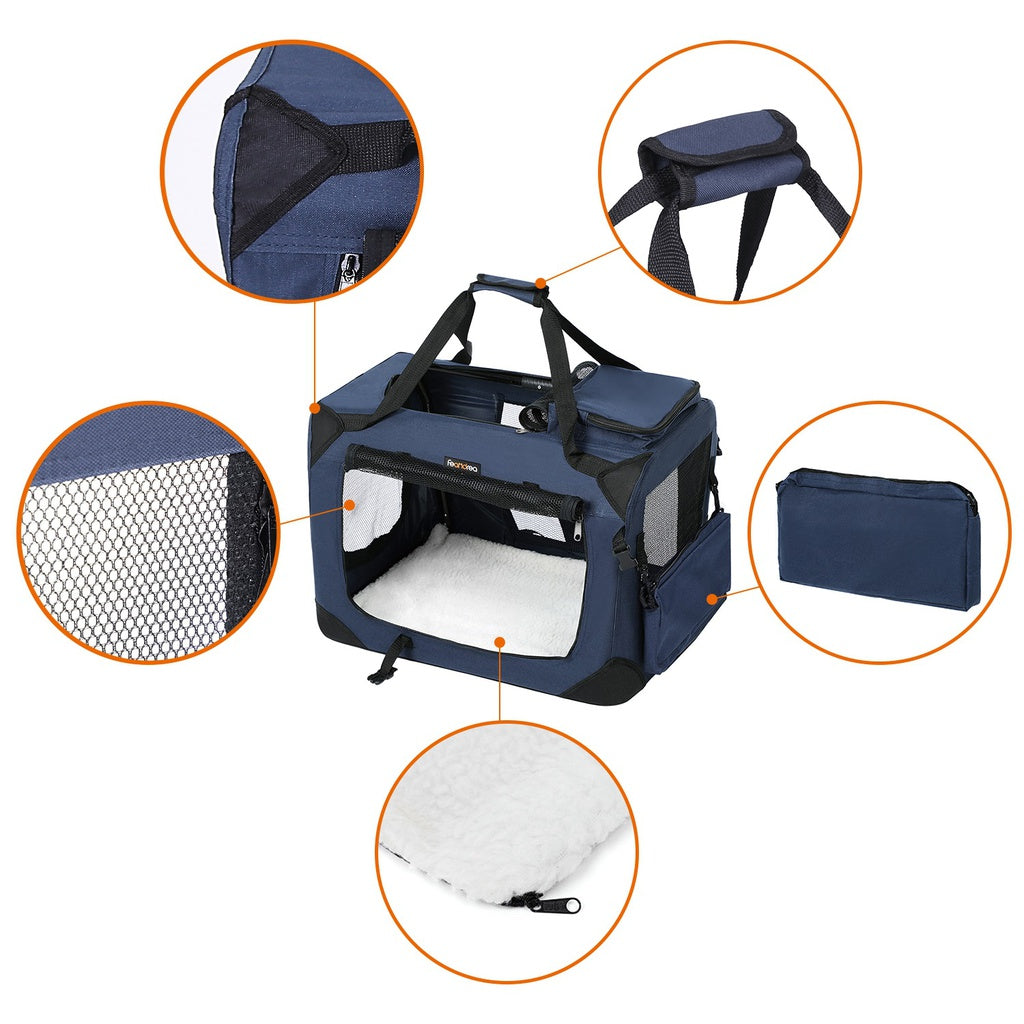 FEANDREA Folding Fabric Pet Carrier 70cm Dark Blue