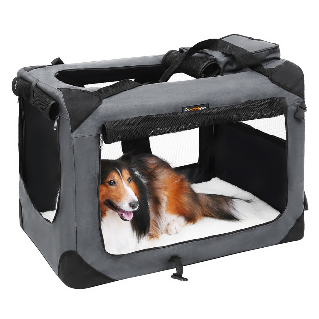 FEANDREA Folding Fabric Pet Carrier 70cm Grey