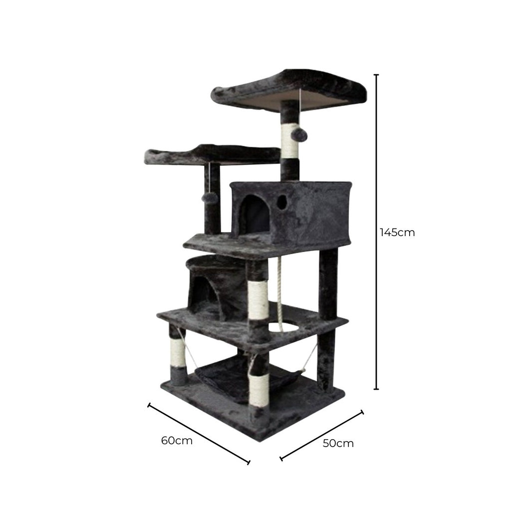 FLOOFI Plush Cat Condo Cat Tree Dark Grey 145cm