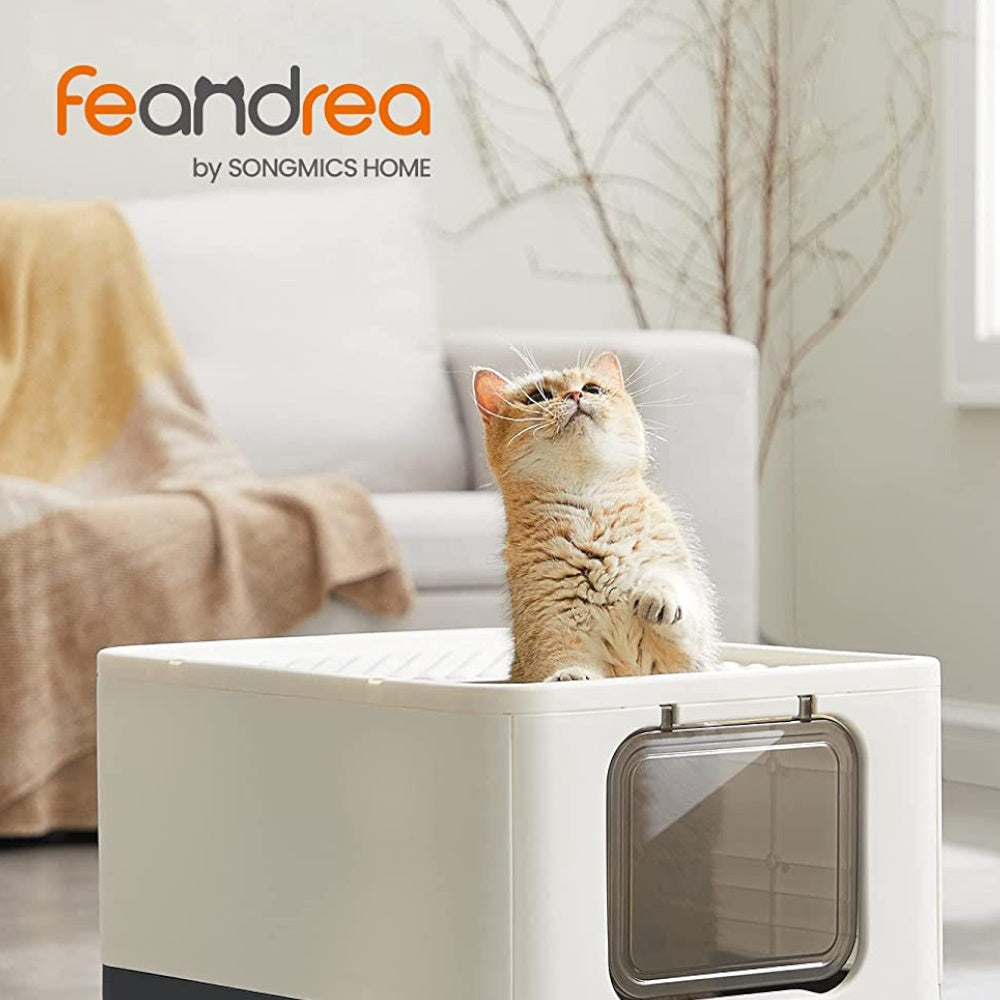 Feandrea Beige and Black Cat Litter Tray with Lid and Door