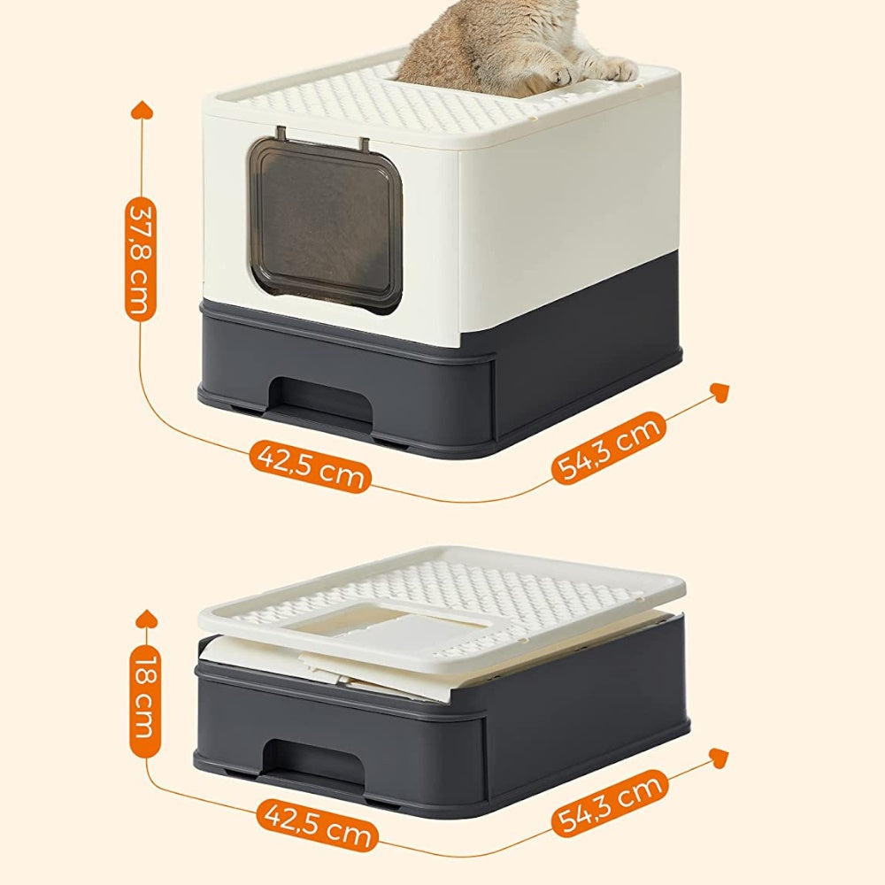 Feandrea Beige and Black Cat Litter Tray with Lid and Door