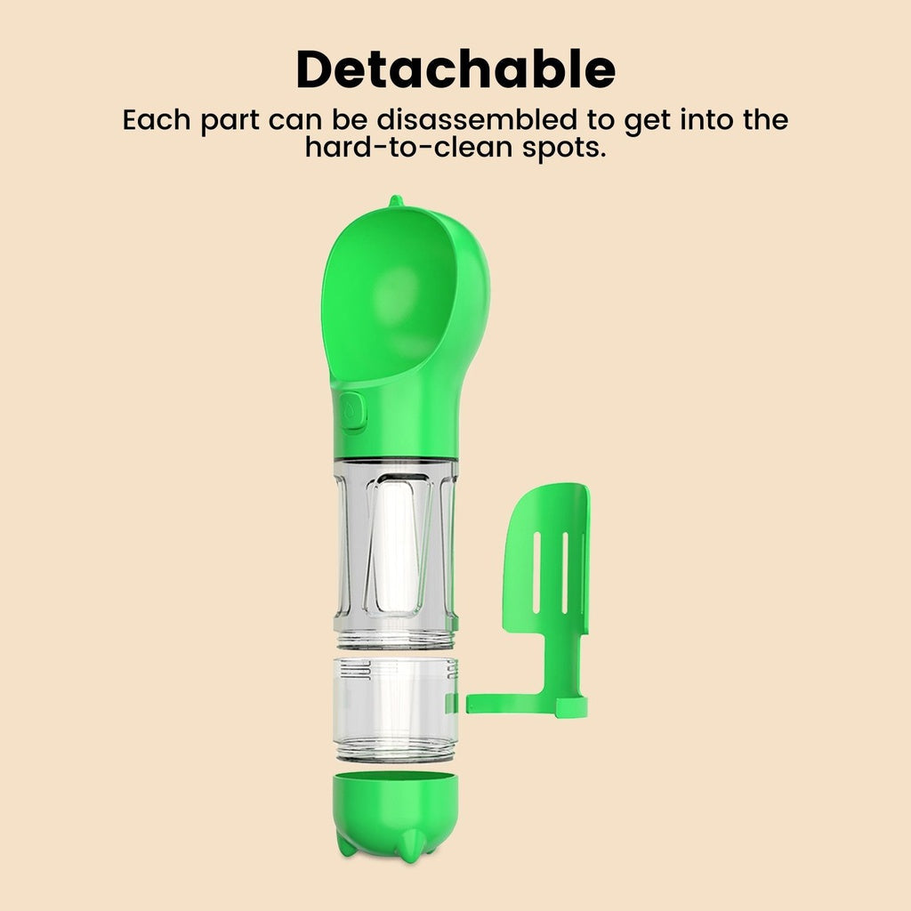 Floofi 4 in 1 Dog water bottle scooper & feeder Green