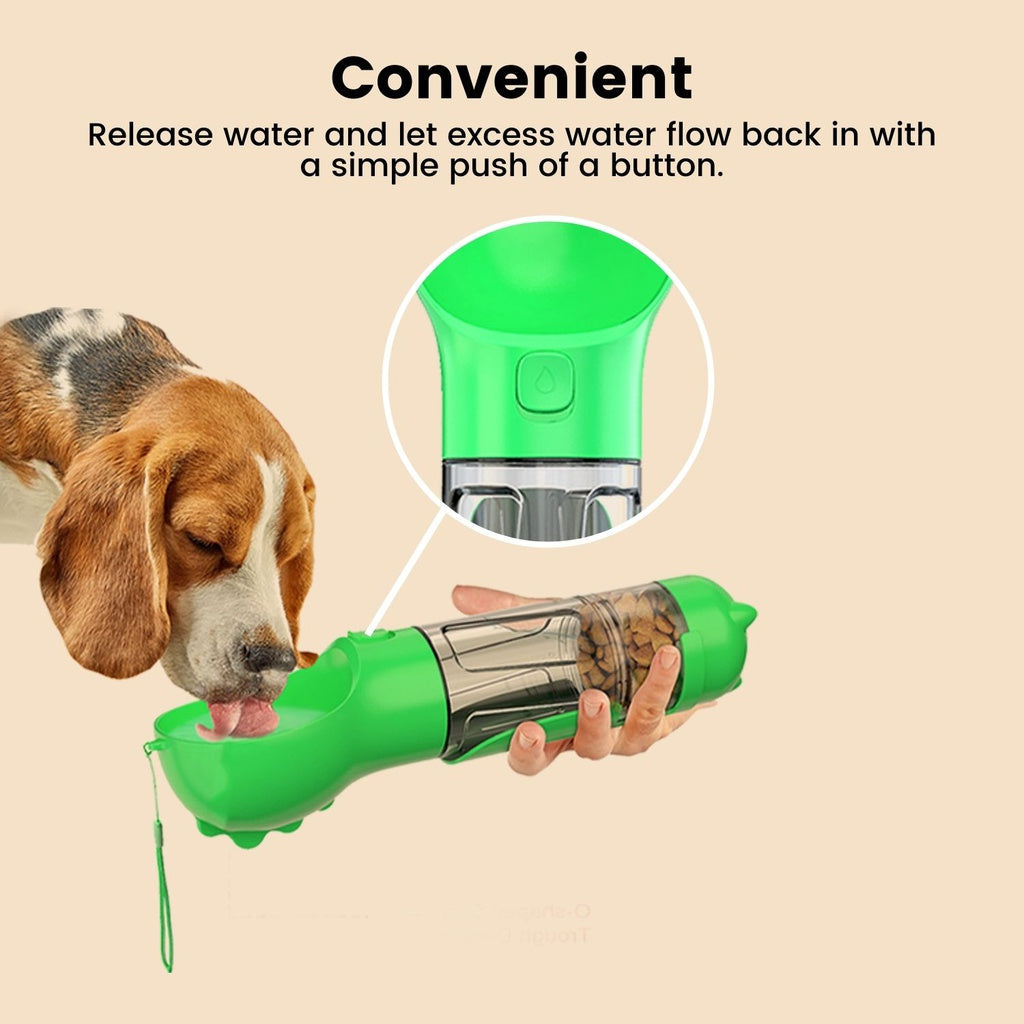 Floofi 4 in 1 Dog water bottle scooper & feeder Green