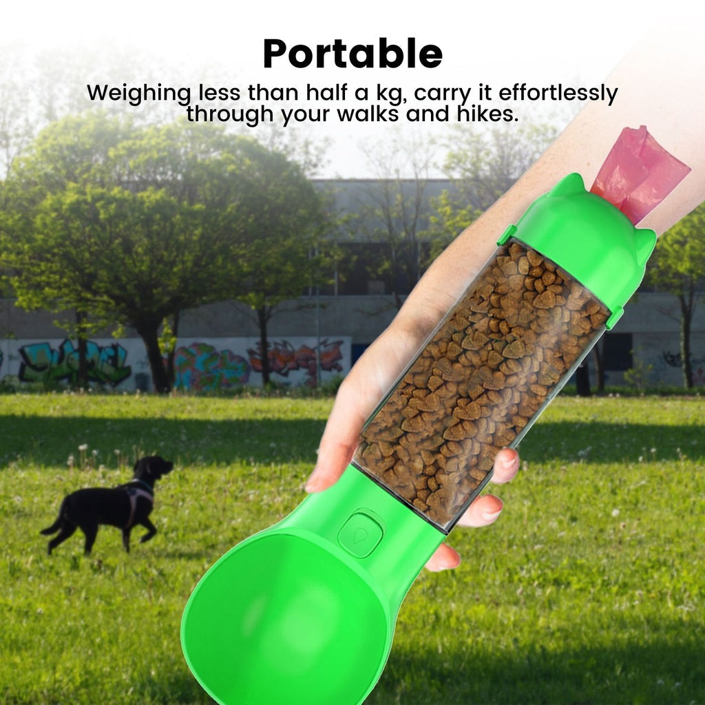 Floofi 4 in 1 Dog water bottle scooper & feeder Green