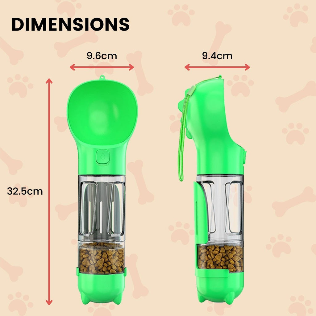 Floofi 4 in 1 Dog water bottle scooper & feeder Green