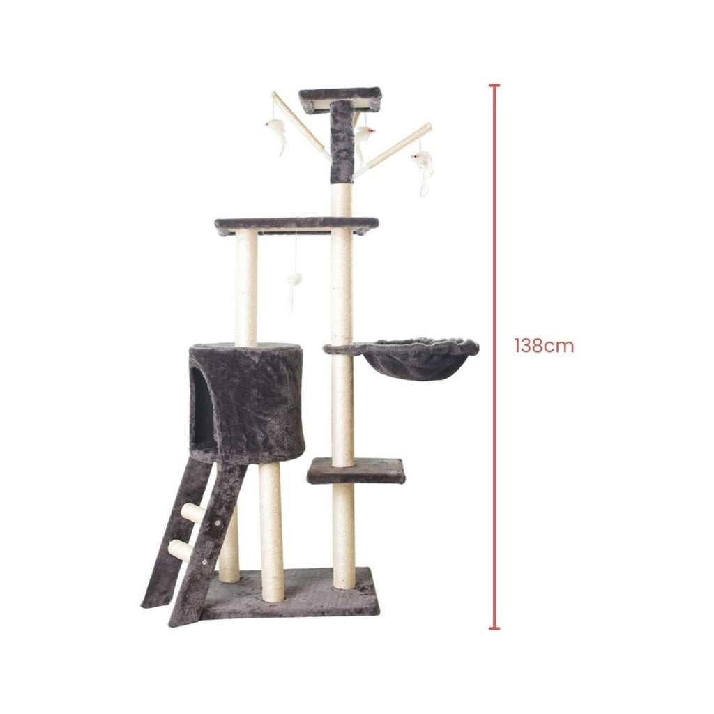 Floofi 5 Layer Plush Cat Tree 138cm Dark Grey