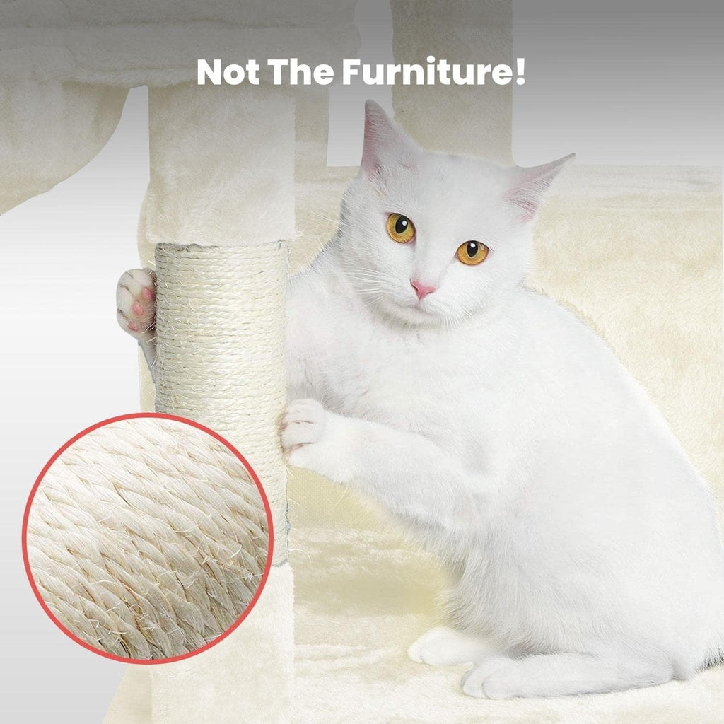 Floofi Adjustable Base Plush Cat Tree Beige 97cm