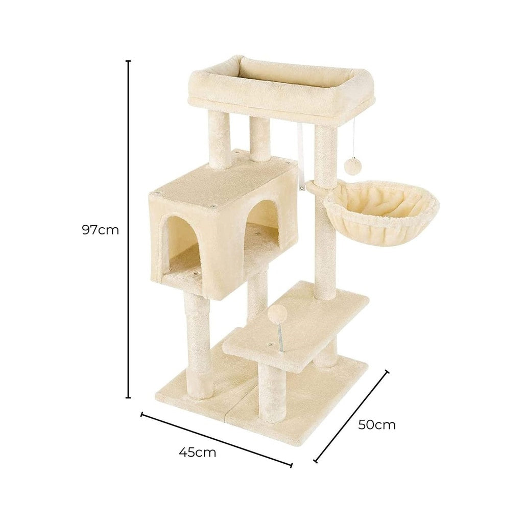 Floofi Adjustable Base Plush Cat Tree Beige 97cm