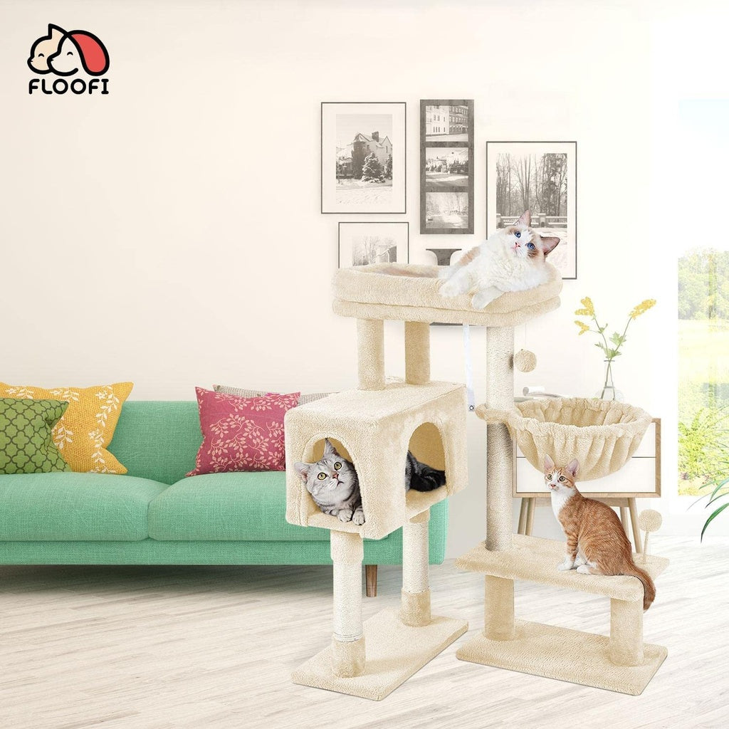 Floofi Adjustable Base Plush Cat Tree Beige 97cm