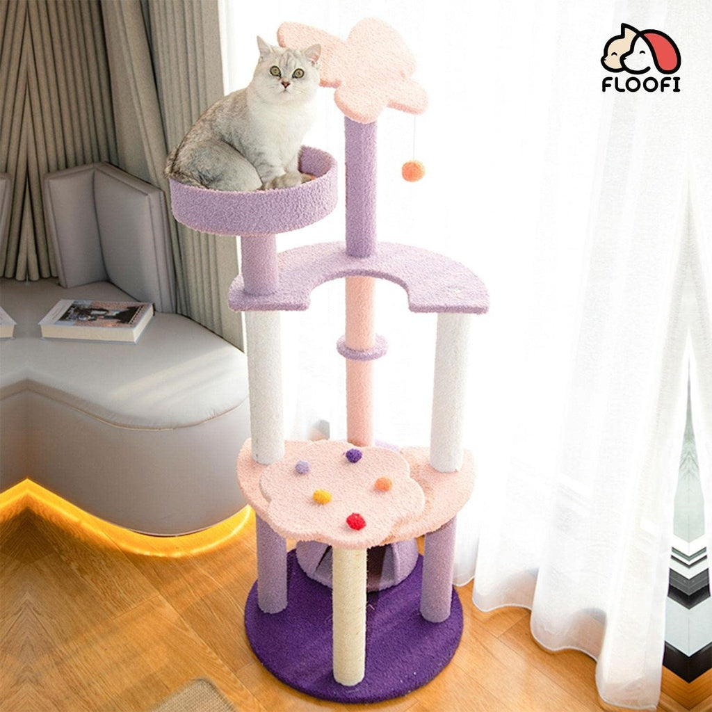 Floofi Butterfly Plush Cat Tree 128cm Pink Purple