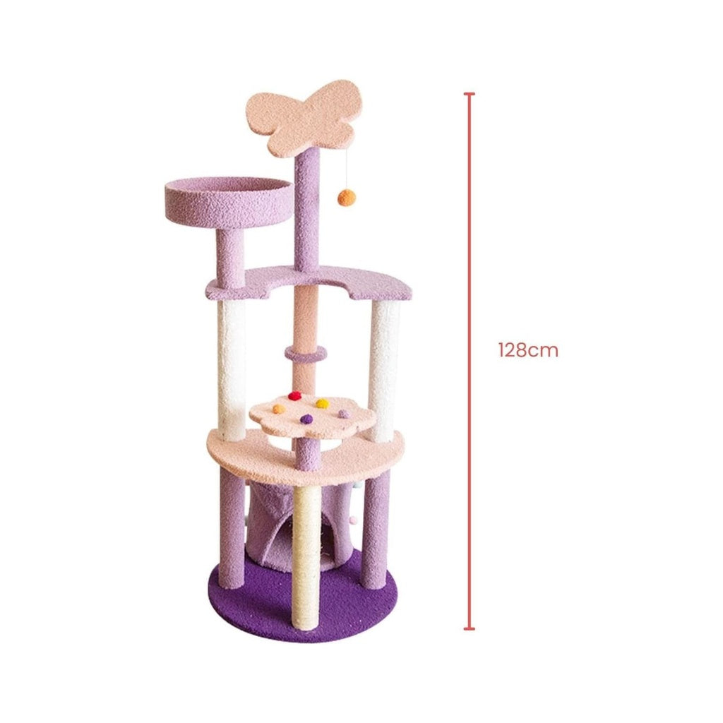 Floofi Butterfly Plush Cat Tree 128cm Pink Purple