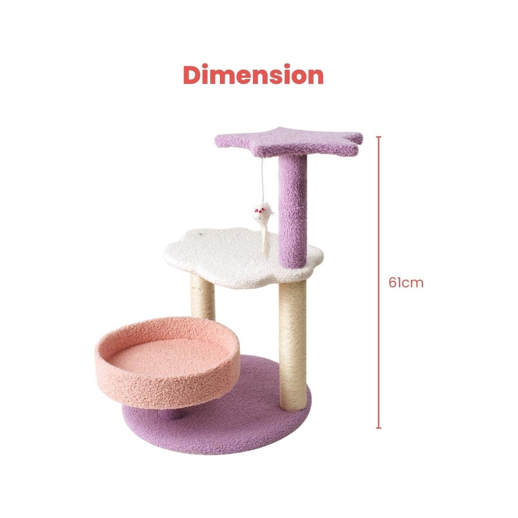 Floofi Galaxy Plush Scratching Post Cat Tree Pink Purple 61cm