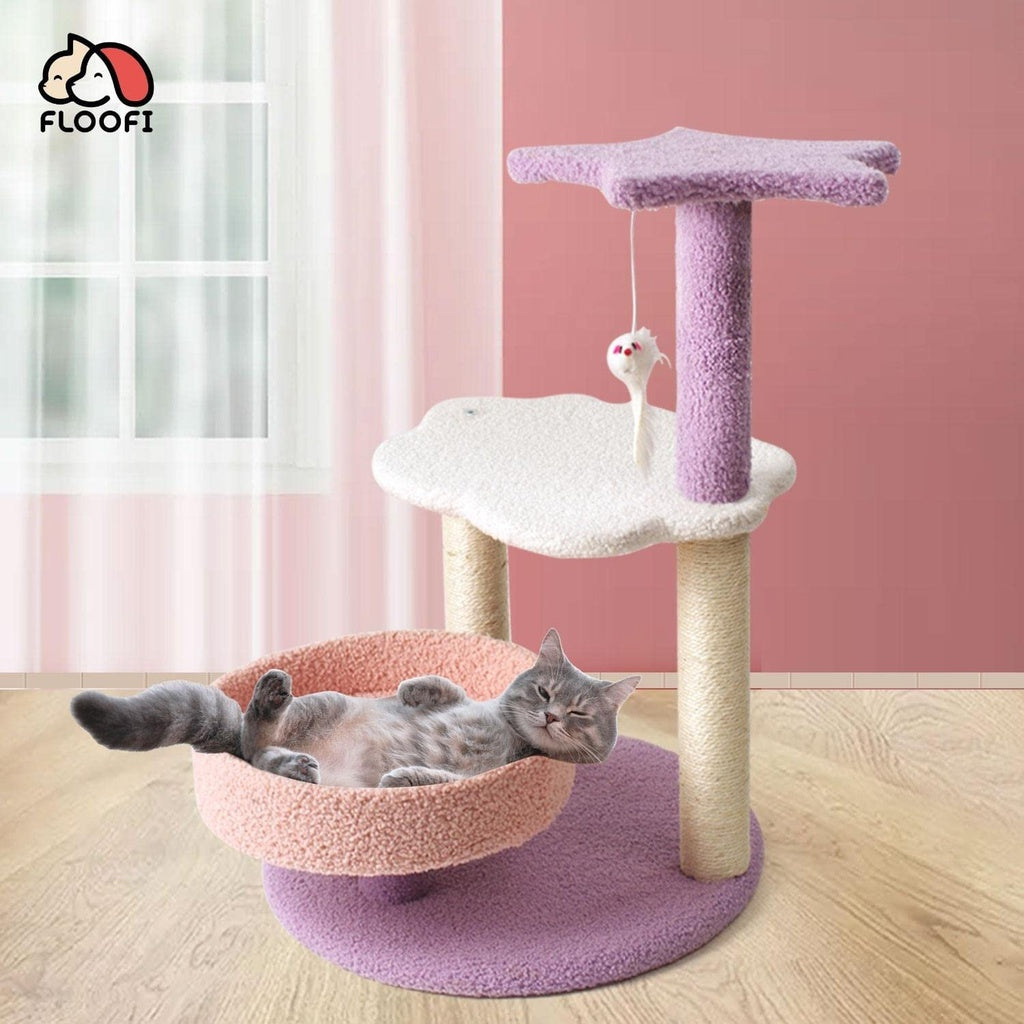 Floofi Galaxy Plush Scratching Post Cat Tree Pink Purple 61cm