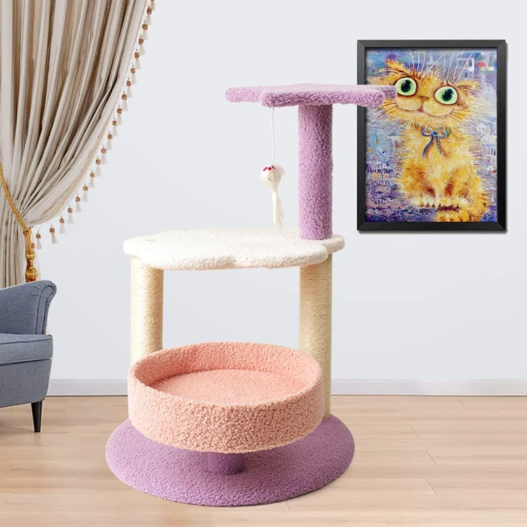 Floofi Galaxy Plush Scratching Post Cat Tree Pink Purple 61cm