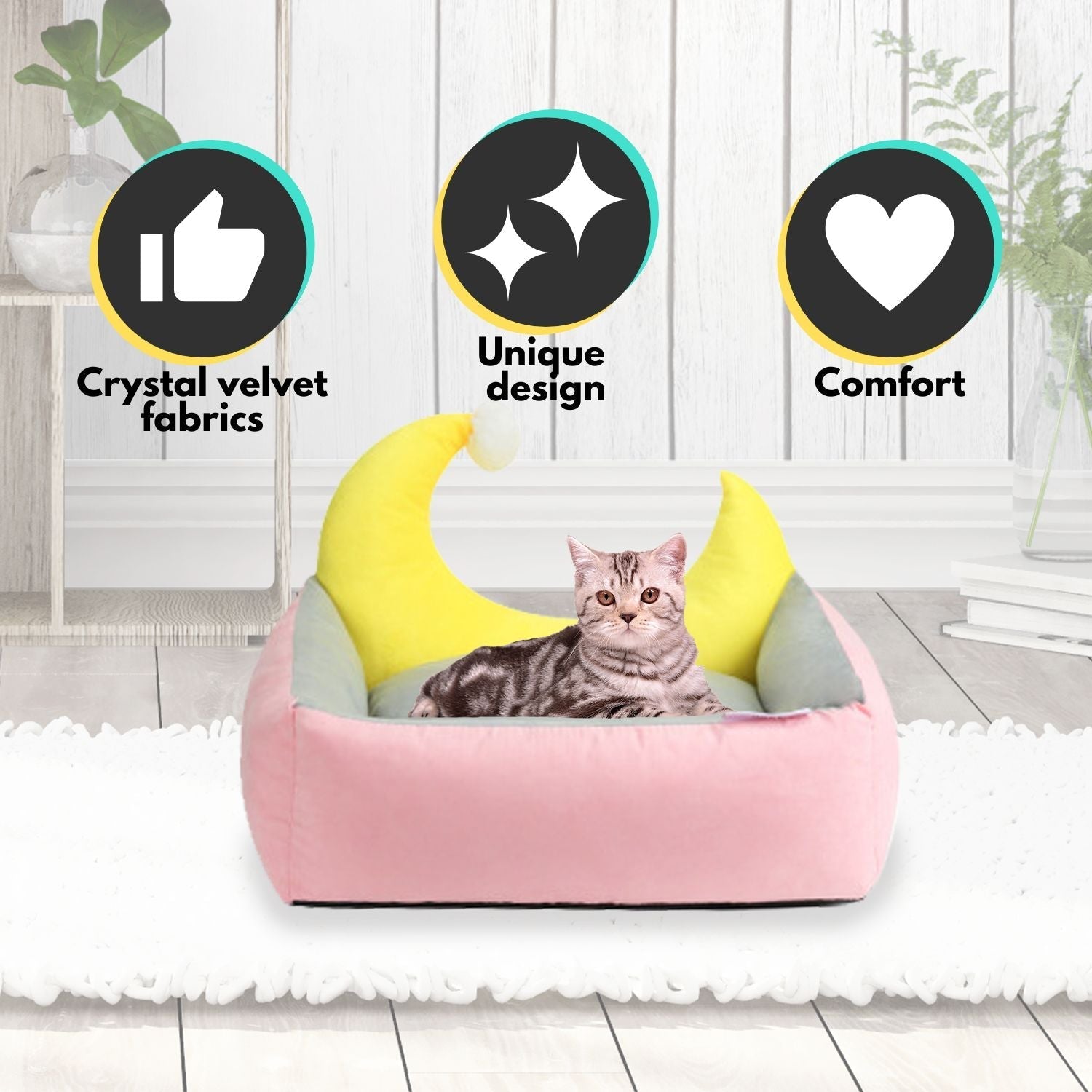 Floofi Pet Bed Moon Design Pink - M