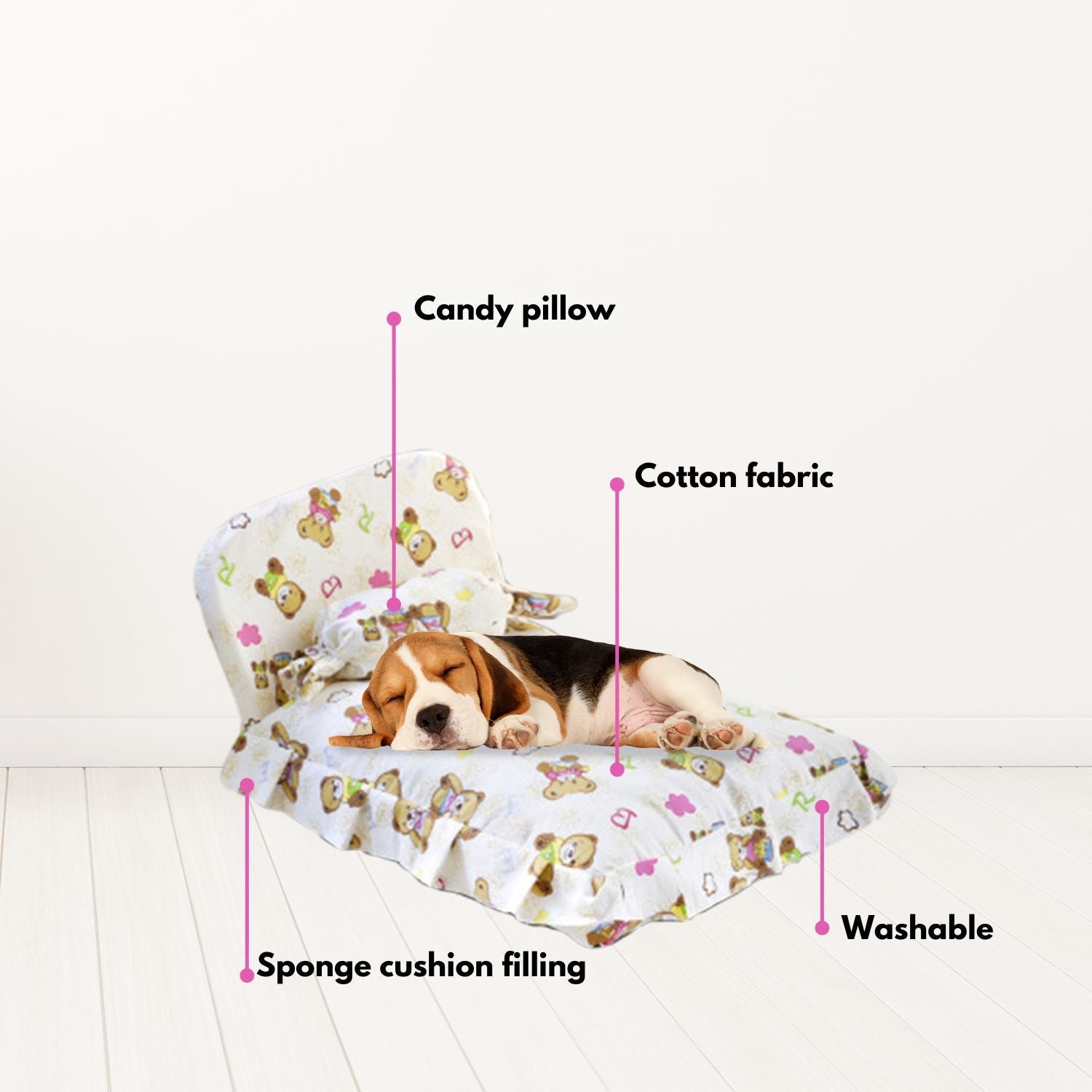 Floofi Pet Bed With Pillow and Quilt - Bear - M