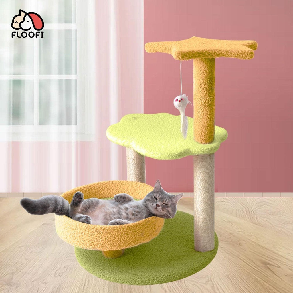 Floofi Plush Cat Scratching Post Galaxy 75cm Yellow Green