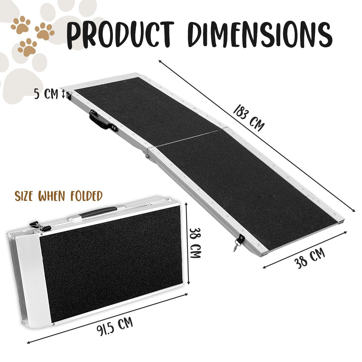 Foldable Aluminium Dog Ramp - 183 x 38cm