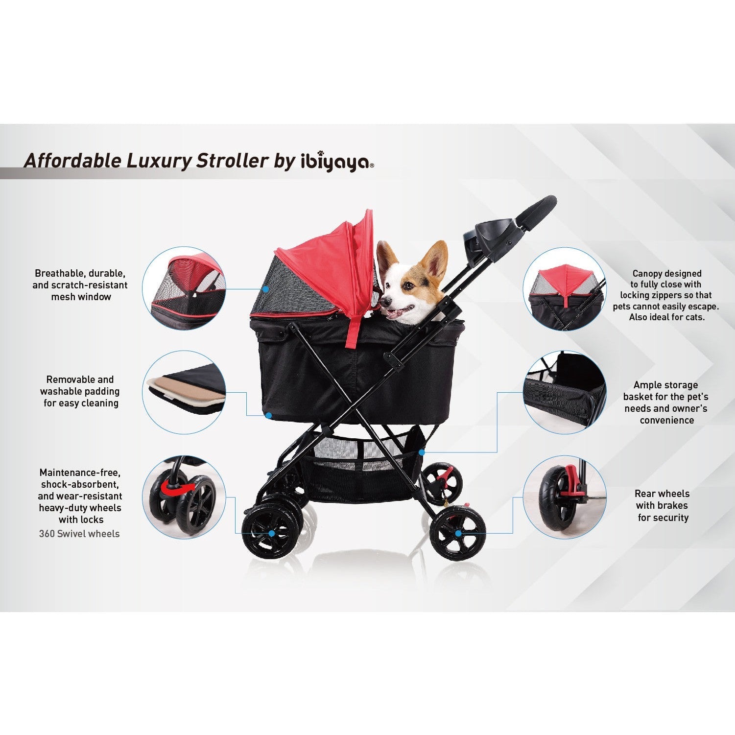 Ibiyaya Easy Strolling Pet Buggy (Up to 20kg) - Rouge Red