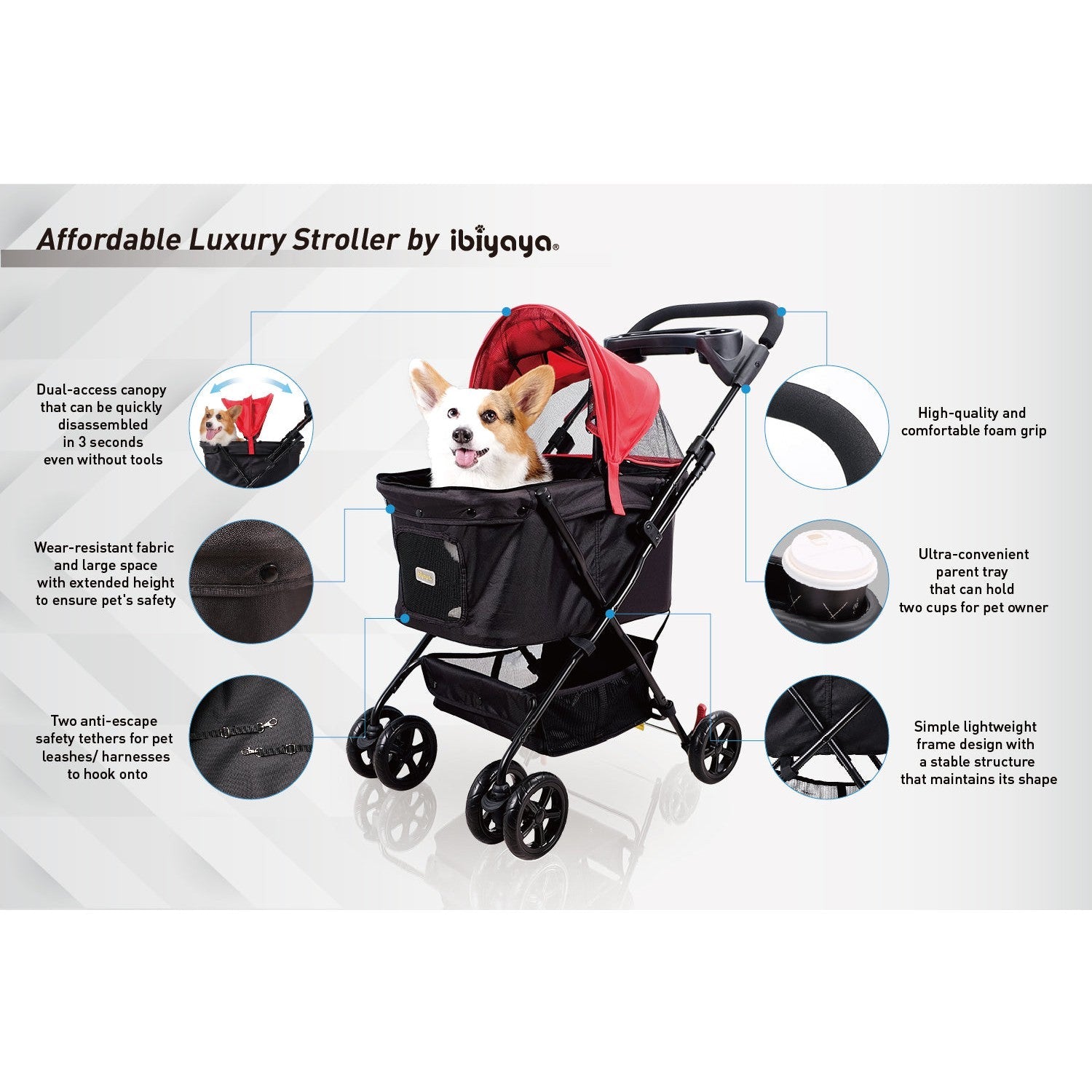 Ibiyaya Easy Strolling Pet Buggy (Up to 20kg) - Rouge Red