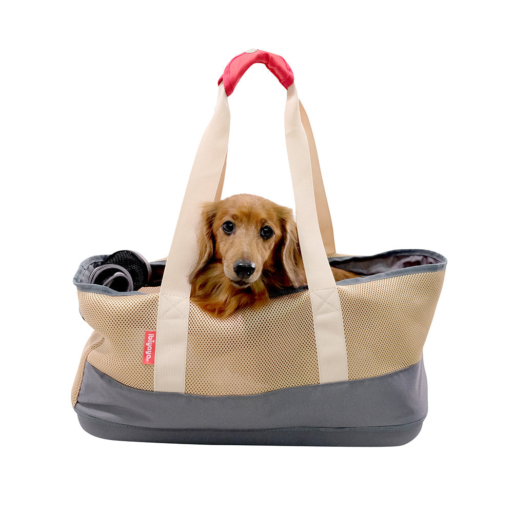 Ibiyaya Light Pet Carrier with Hardshell Base for Dachshunds & Long Pets (Up to 9Kg) - Khaki