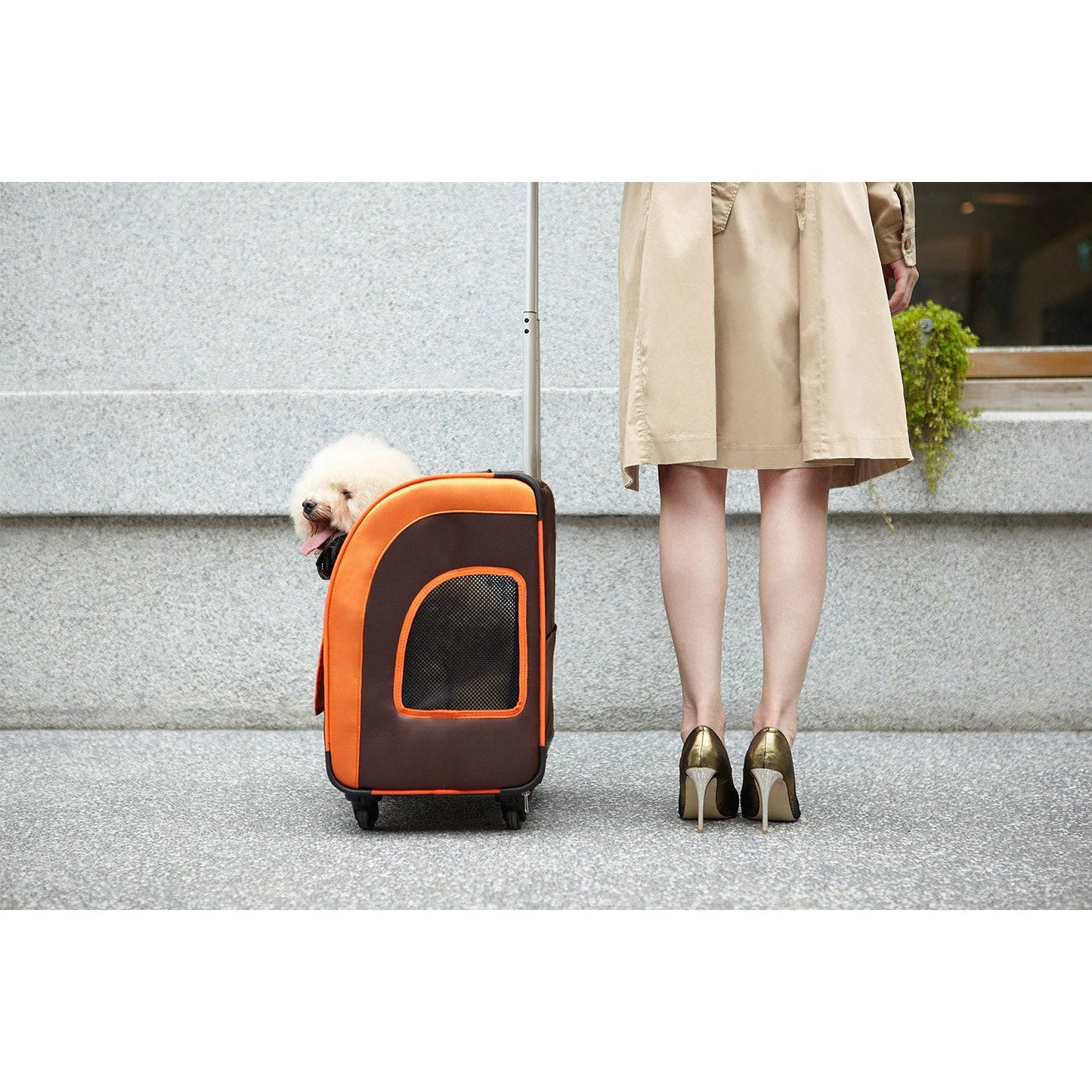 Ibiyaya New Liso Backpack Parallel Transport Pet Trolley (Up to 10Kg) - Orange/Brown