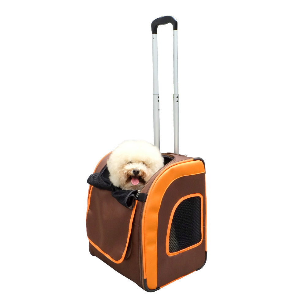 Ibiyaya New Liso Backpack Parallel Transport Pet Trolley (Up to 10Kg) - Orange/Brown