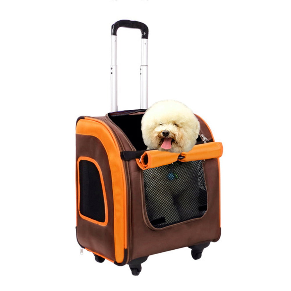 Ibiyaya New Liso Backpack Parallel Transport Pet Trolley (Up to 10Kg) - Orange/Brown