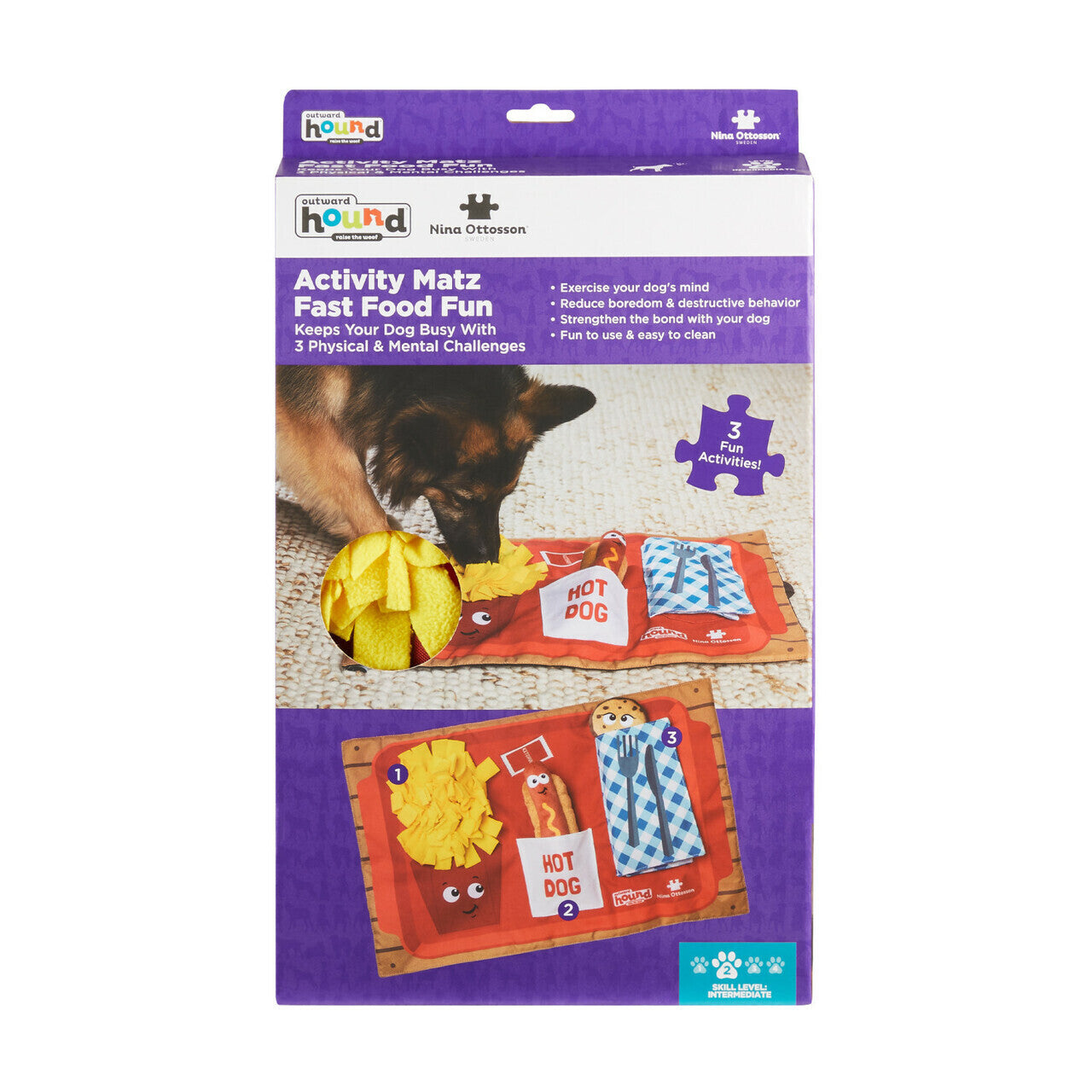 Nina Ottosson Interactive Snuffle Activity Puzzle Mat for Dogs - Fast Food - Level 2