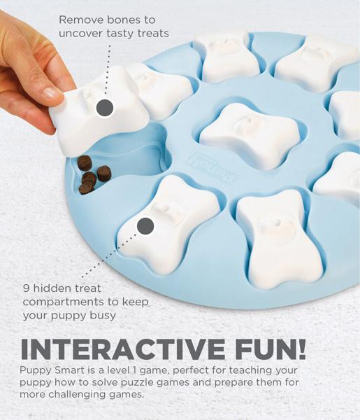 Nina Ottosson Smart Interactive Puzzle Dog Toy for Puppies- Blue - Level 1