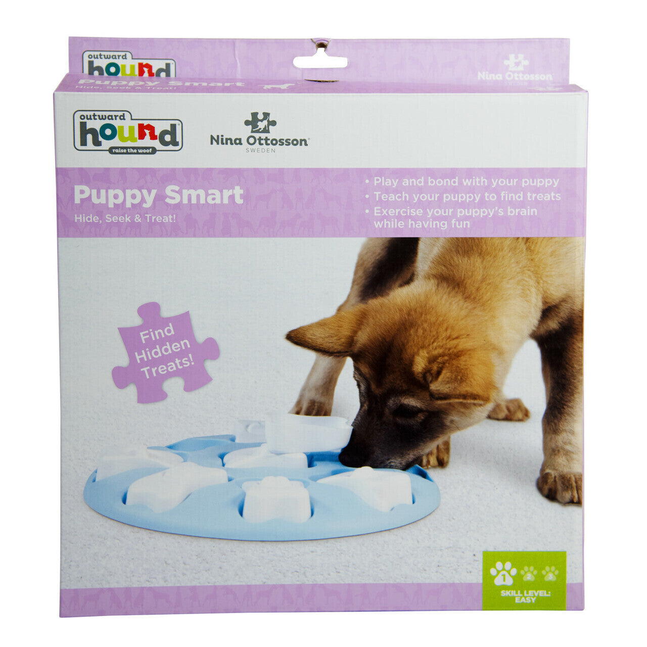 Nina Ottosson Smart Interactive Puzzle Dog Toy for Puppies- Blue - Level 1