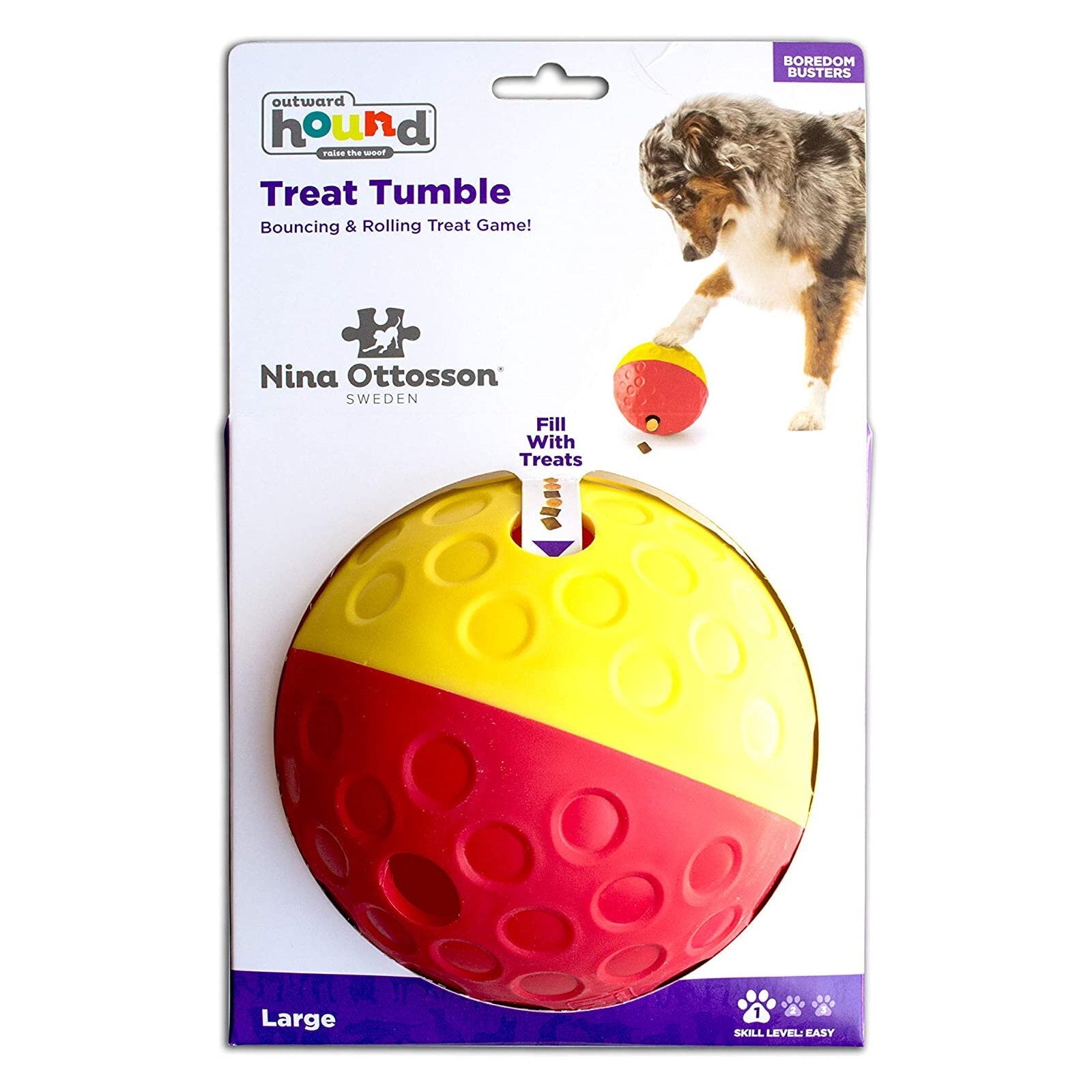 Nina Ottosson Treat Tumble Ball for Cats & Dogs - Large (Red/Yellow) - Level 1