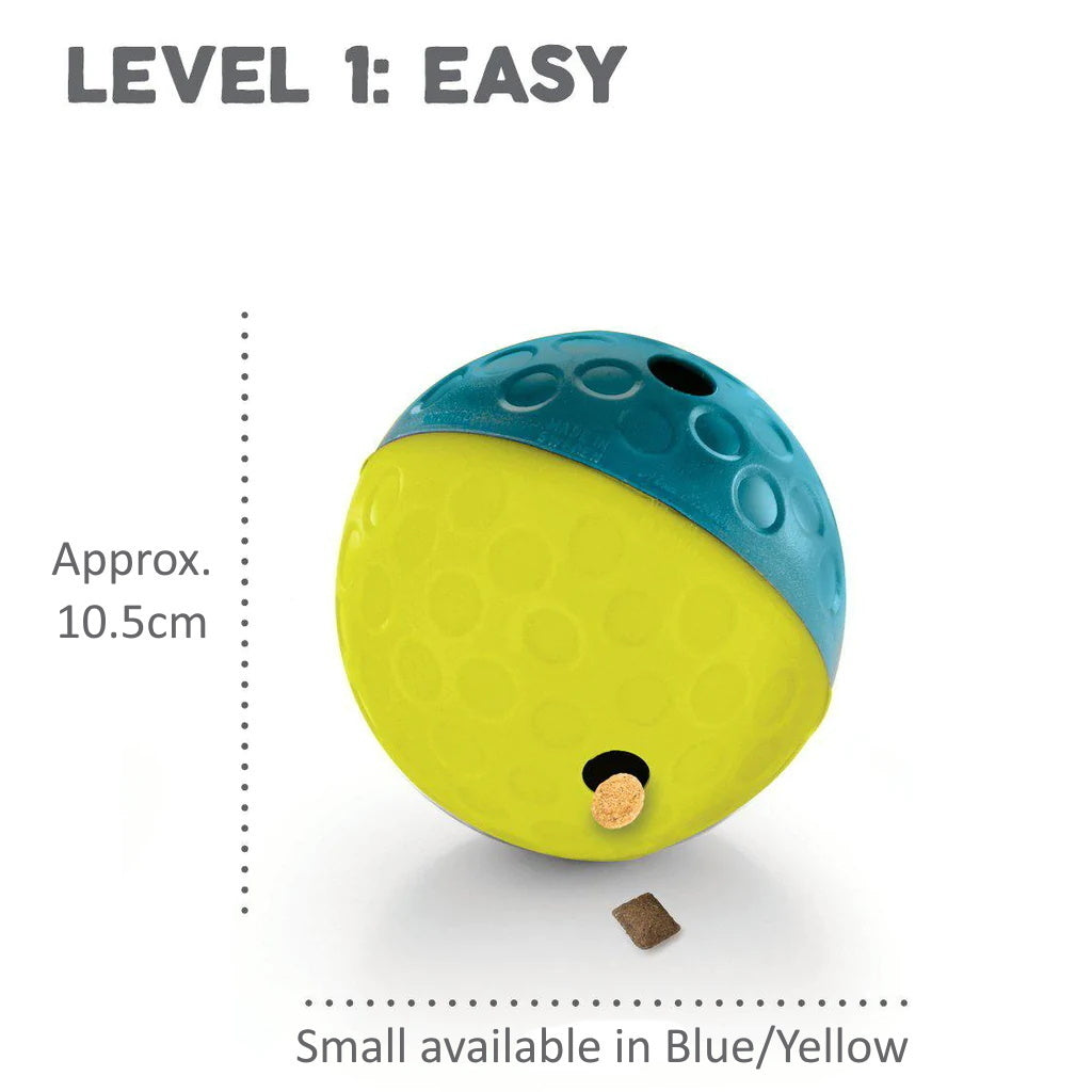 Nina Ottosson Treat Tumble Ball for Cats & Dogs - Small (Blue/Yellow) - Level 1