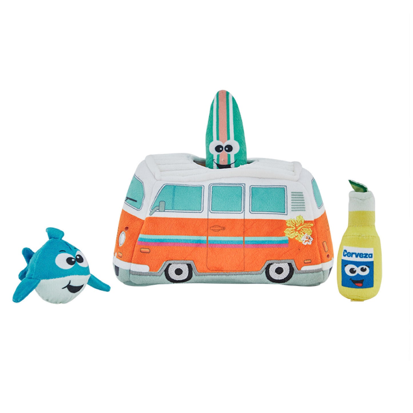 Outward Hound Hide A Surf Van Plush Dog Puzzle with 3 Squeaker Toys