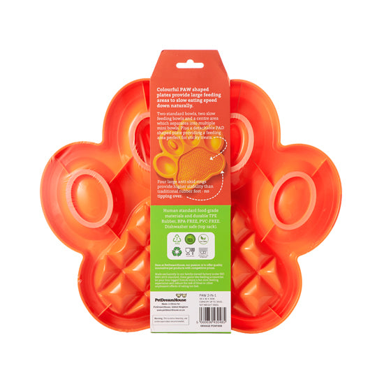 PAW 2-in-1 Slow Feeder Bowl & Lick Pad Combo - Orange