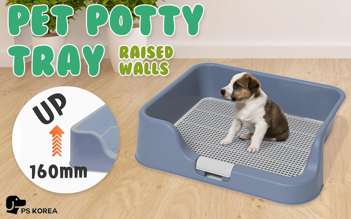 PS KOREA Dog Potty Tray Raised Walls Model T1 Blue