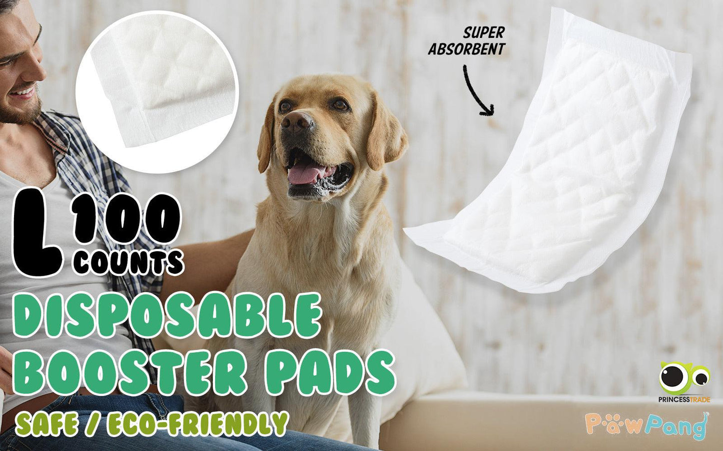 PawPang 100pc Dog Diaper Booster Pads Disposable Adhesive - L