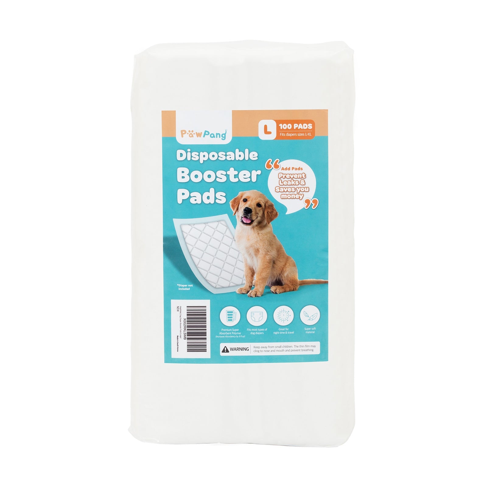 PawPang 100pc Dog Diaper Booster Pads Disposable Adhesive - L