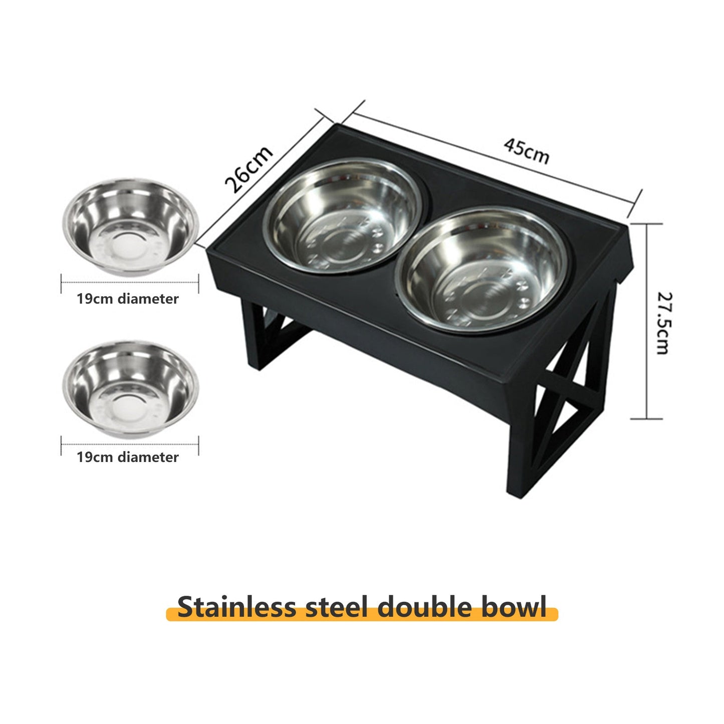 Pawfriends Adjustable Height Stand and 2x Stainless Steel Bowls