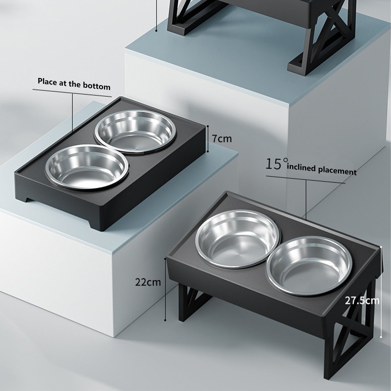 Pawfriends Adjustable Height Stand and 2x Stainless Steel Bowls