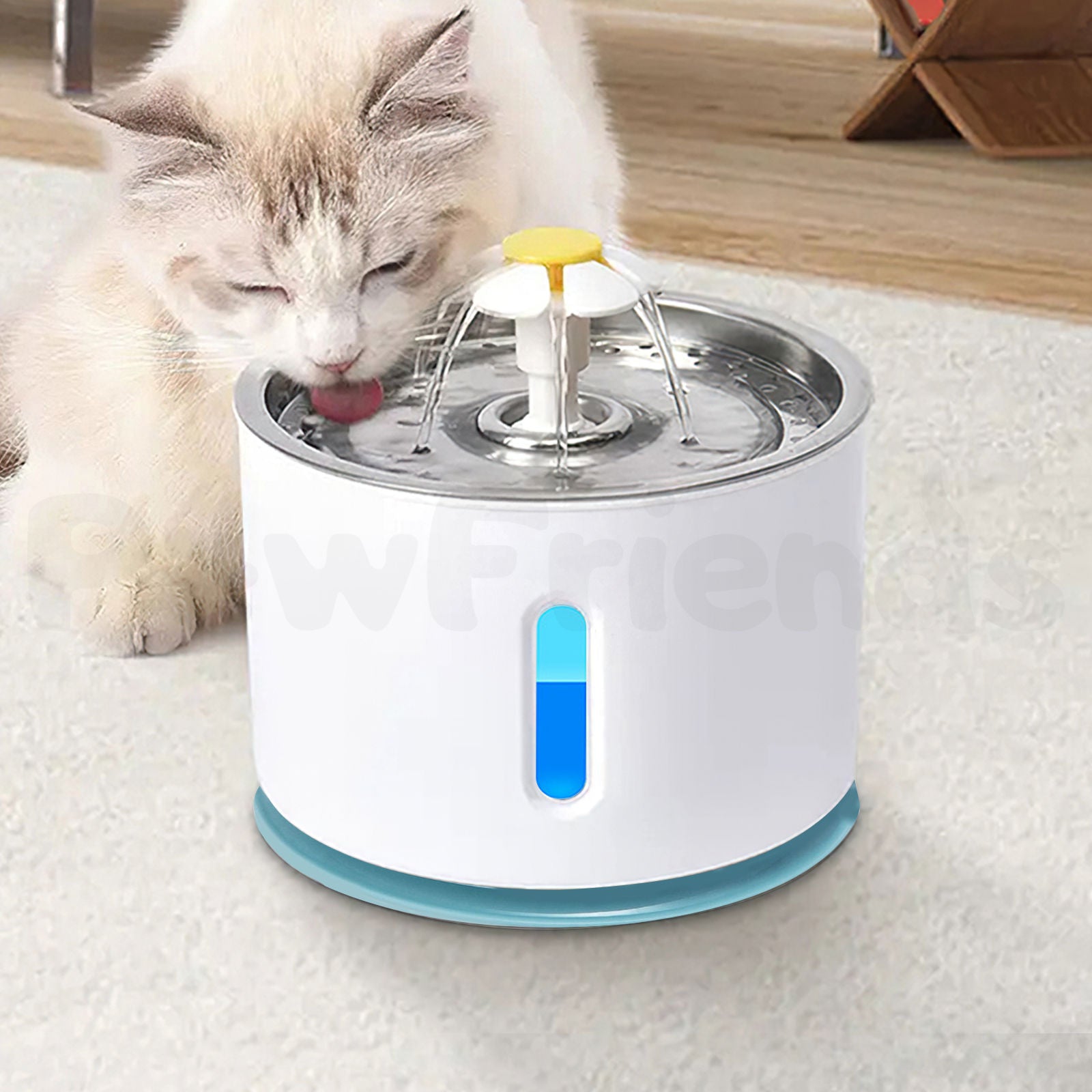 Pawfriends LED Automatic Drinking Water Fountain Steel Blue